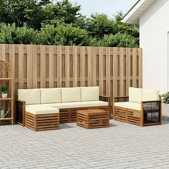 Udendørs sofagruppe 7 pcs Naturlig og Fløde Massivt Akacietræ