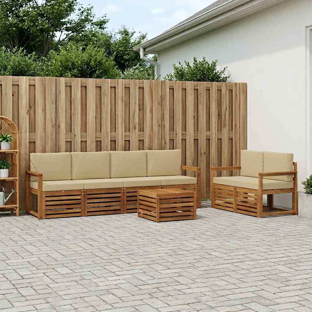 Udendørs sofagruppe 7 pcs Naturlig og Beige Massivt Akacietræ