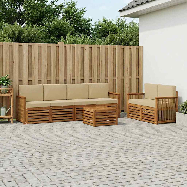 Udendørs sofagruppe 7 pcs Naturlig og Beige Massivt Akacietræ