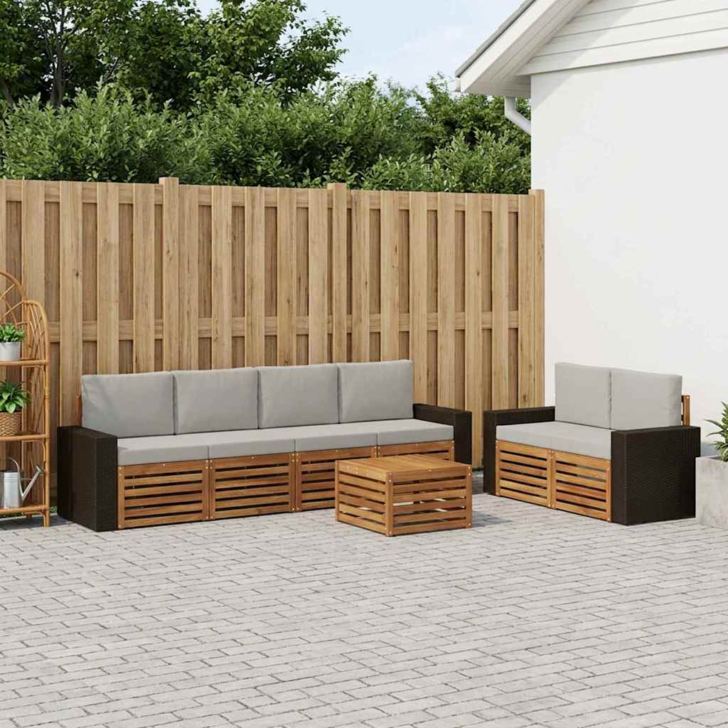Udendørs sofagruppe med pude 7 pcs Naturfarvet og lysegrå