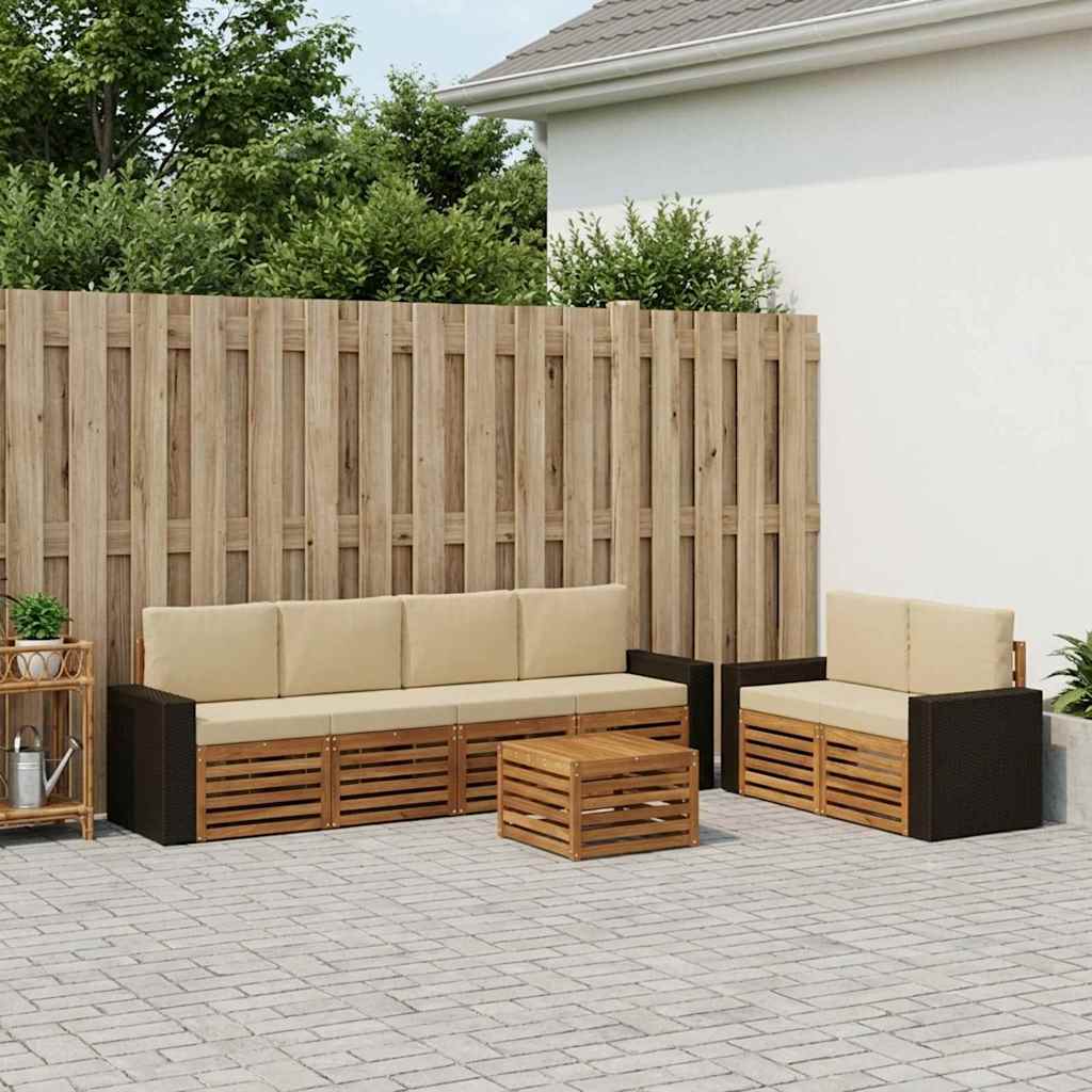 Udendørs sofagruppe 7 stk. Naturlig og Beige Massivt Akacietræ