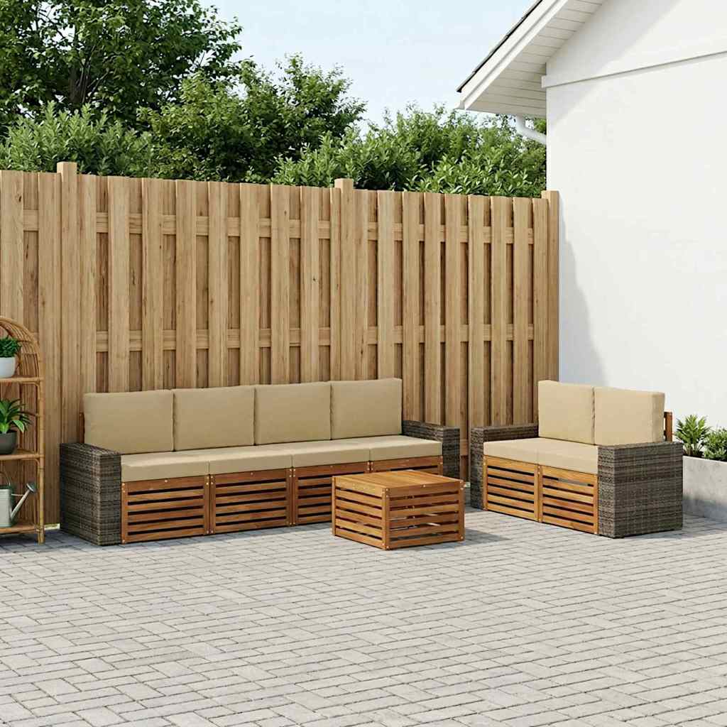 Udendørs sofagruppe 7 stk. Naturlig og Beige Massivt Akacietræ