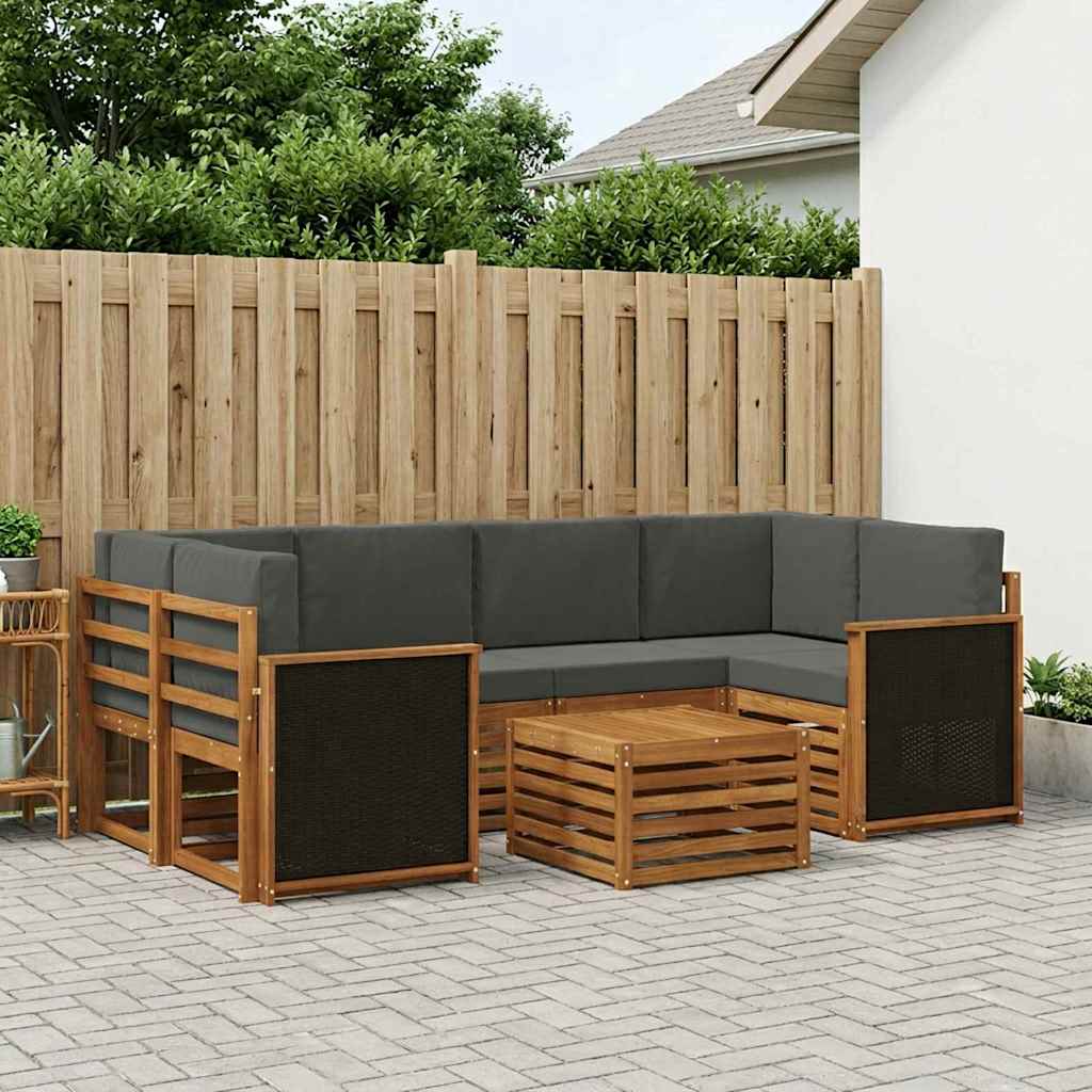 Udendørs sofagruppe med pude 7 pcs Naturlig og Antracit