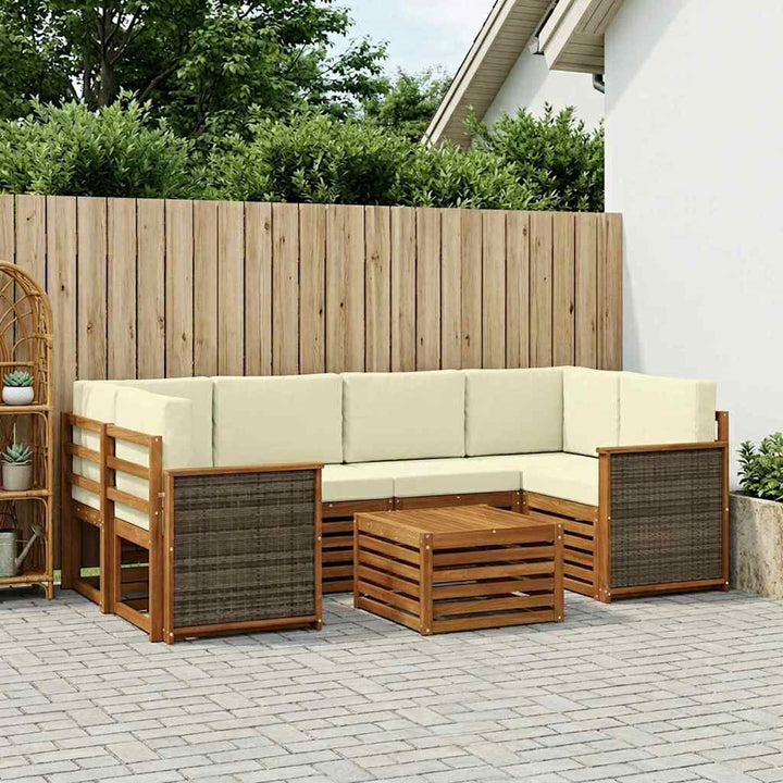 Udendørs sofagruppe 7 pcs Naturlig og Fløde Massivt Akacietræ