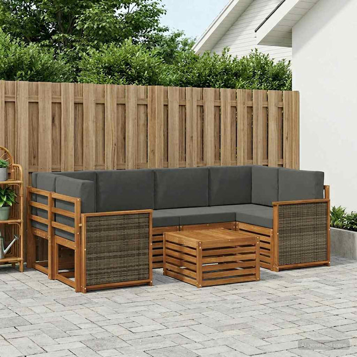 Udendørs sofagruppe med pude 7 pcs Naturlig og Antracit