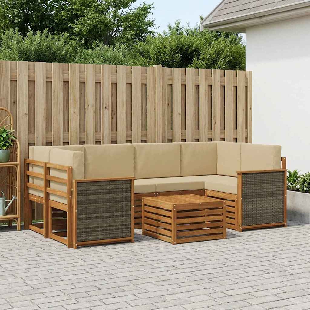 Udendørs sofagruppe 7 pcs Naturlig og Beige Massivt Akacietræ