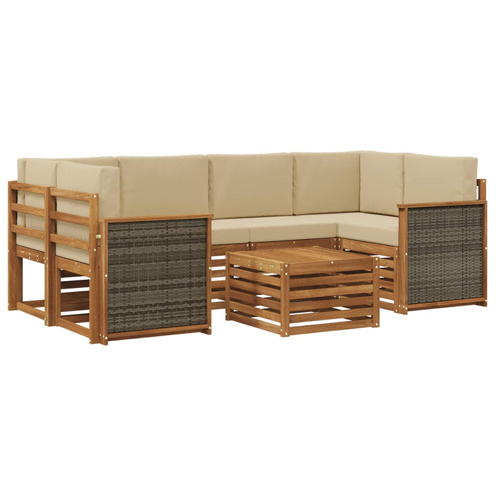 Udendørs sofagruppe 7 pcs Naturlig og Beige Massivt Akacietræ