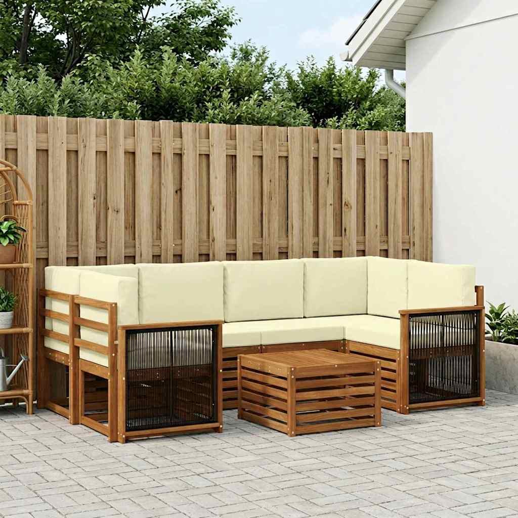 Udendørs sofagruppe 7 pcs Naturlig og Fløde Massivt Akacietræ