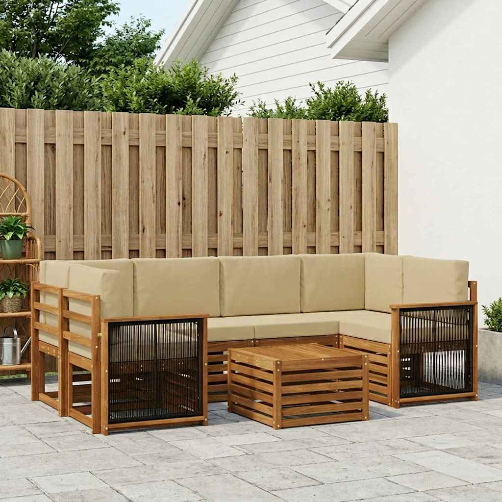 Udendørs sofagruppe 7 pcs Naturlig og Beige Massivt Akacietræ