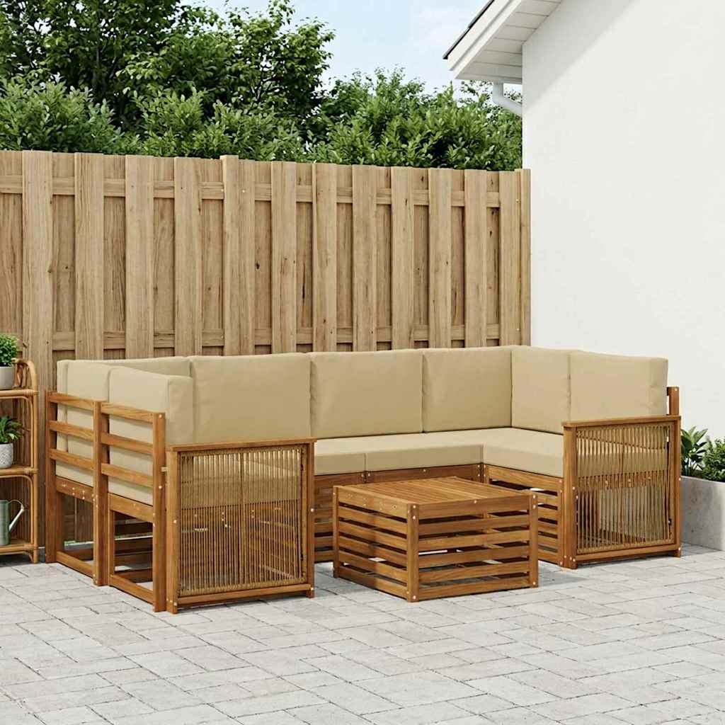 Udendørs sofagruppe 7 pcs Naturlig og Beige Massivt Akacietræ