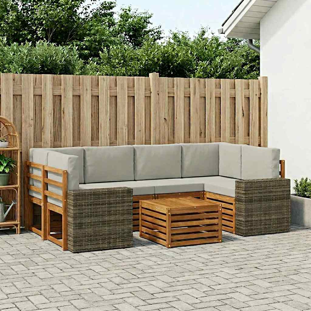 Udendørs sofagruppe med pude 7 pcs Naturfarvet og lysegrå