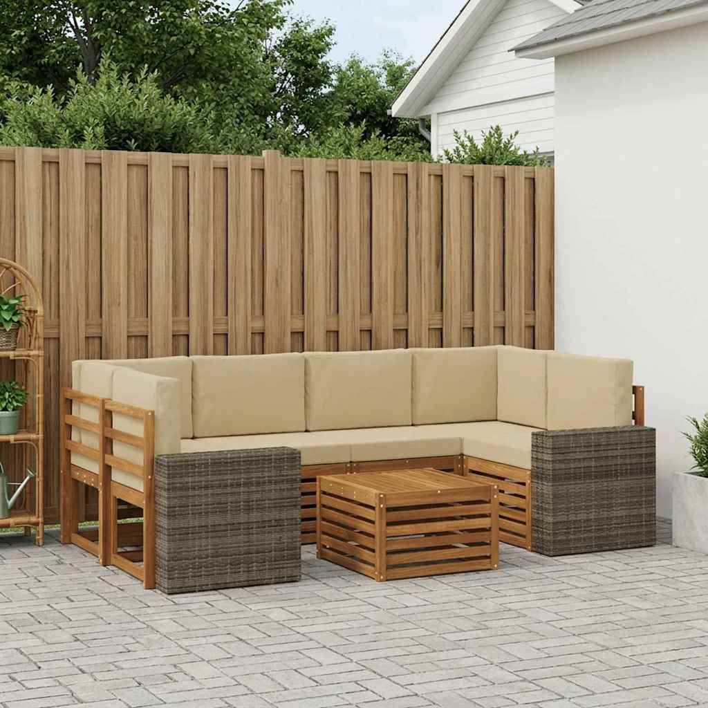 Udendørs sofagruppe 7 pcs Naturlig og Beige Massivt Akacietræ