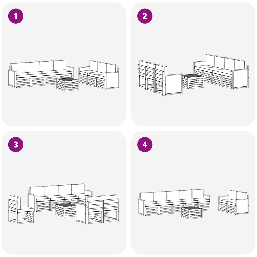 Sofasæt med pude 8 pcs Massivt Akacietræ
