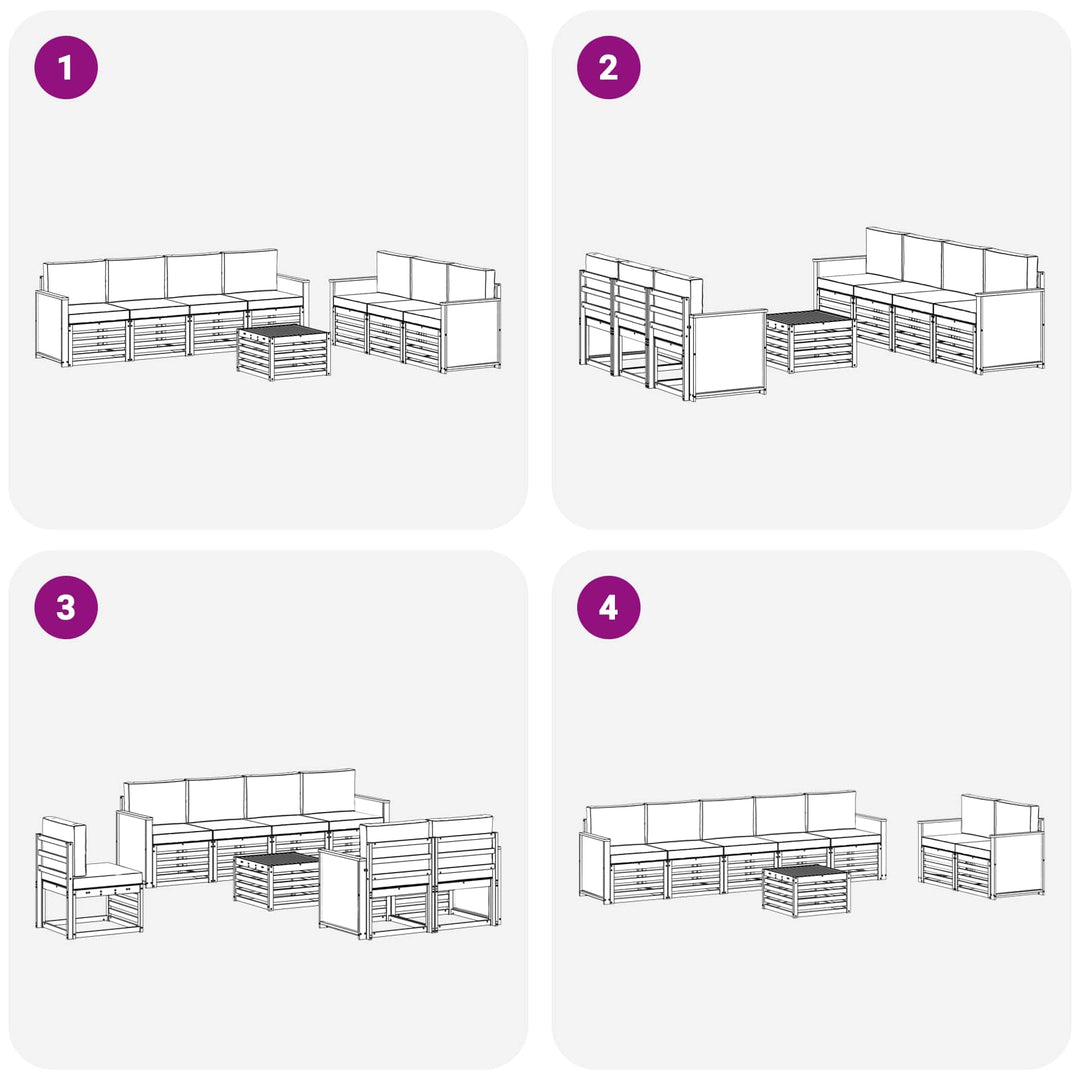 Sofasæt med pude 8 pcs Massivt Akacietræ
