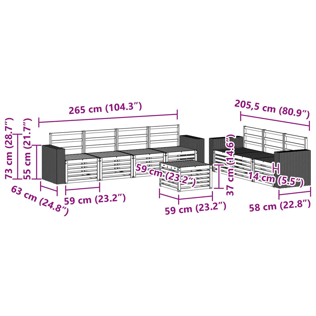 Sofasæt 8 pcs Massivt Akacietræ