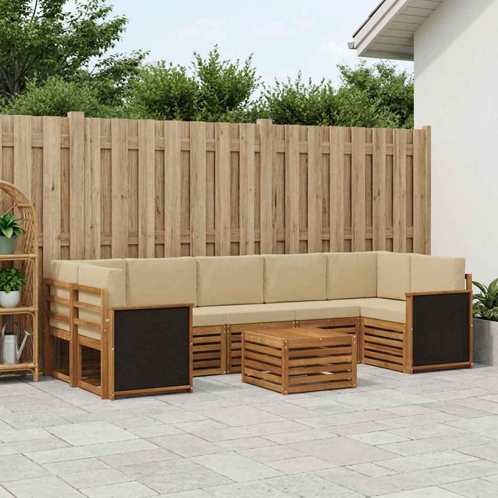 Udendørs sofagruppe 8 pcs Naturlig og Beige Massivt Akacietræ