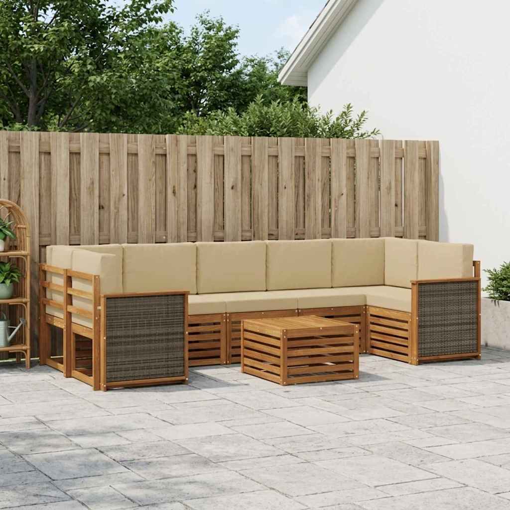 Udendørs sofagruppe 8 pcs Naturlig og Beige Massivt Akacietræ