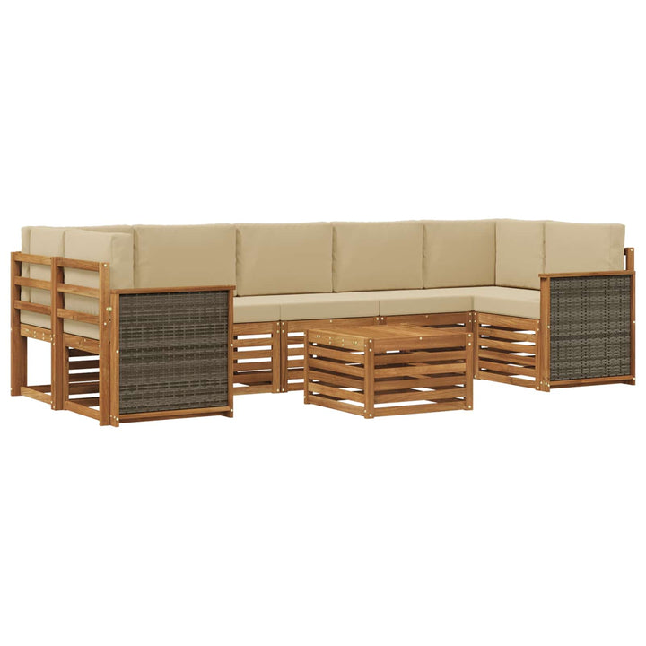 Udendørs sofagruppe 8 pcs Naturlig og Beige Massivt Akacietræ