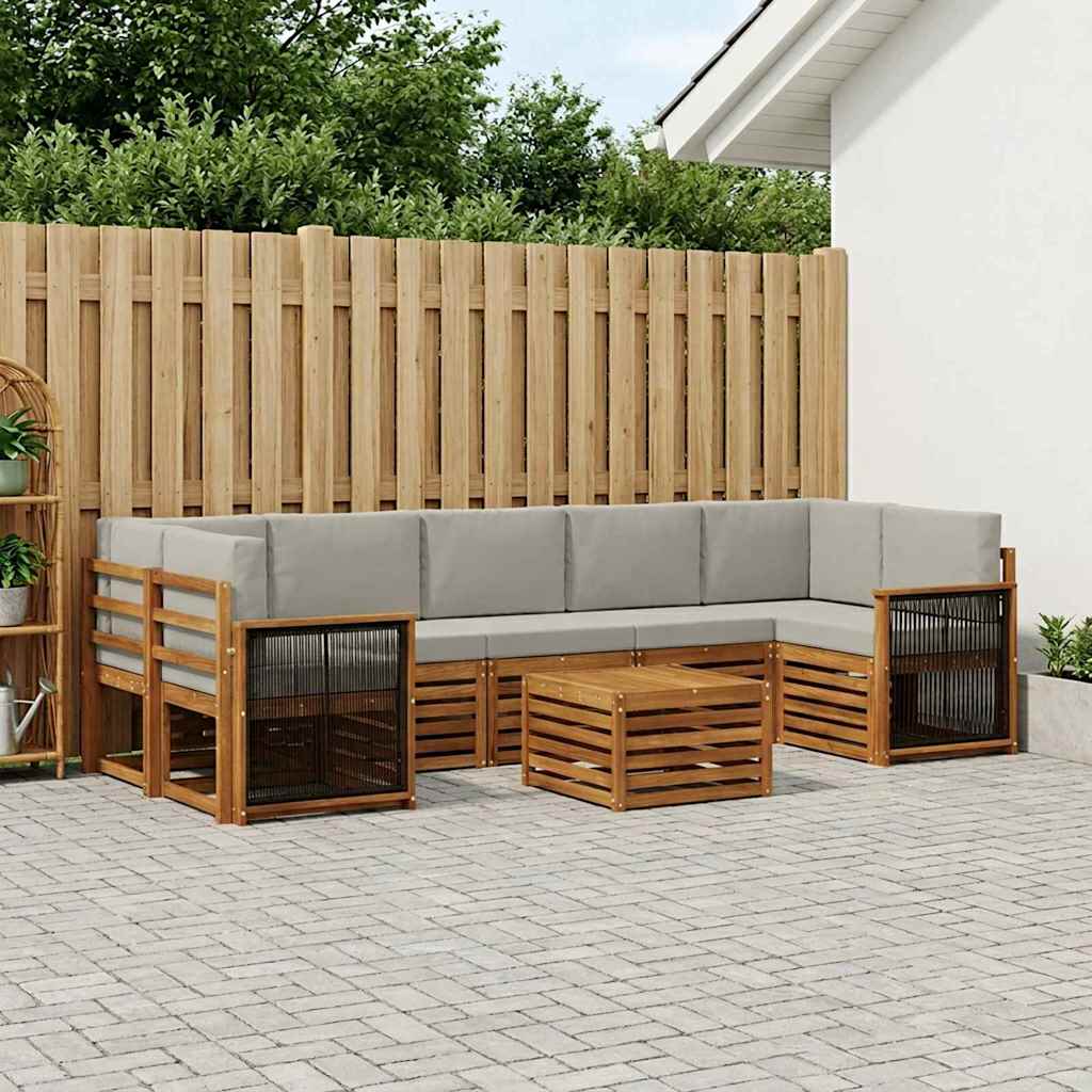 Udendørs sofagruppe med pude 8 pcs Naturfarvet og lysegrå