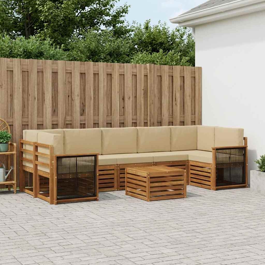 Udendørs sofagruppe 8 stk. Naturlig og Beige Massivt Akacietræ