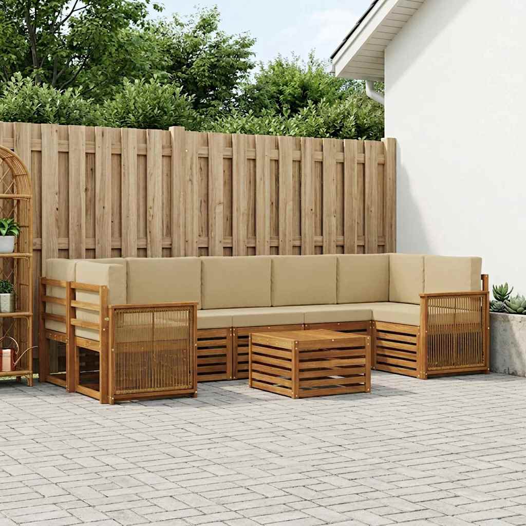 Udendørs sofagruppe 8 stk. Naturlig og Beige Massivt Akacietræ