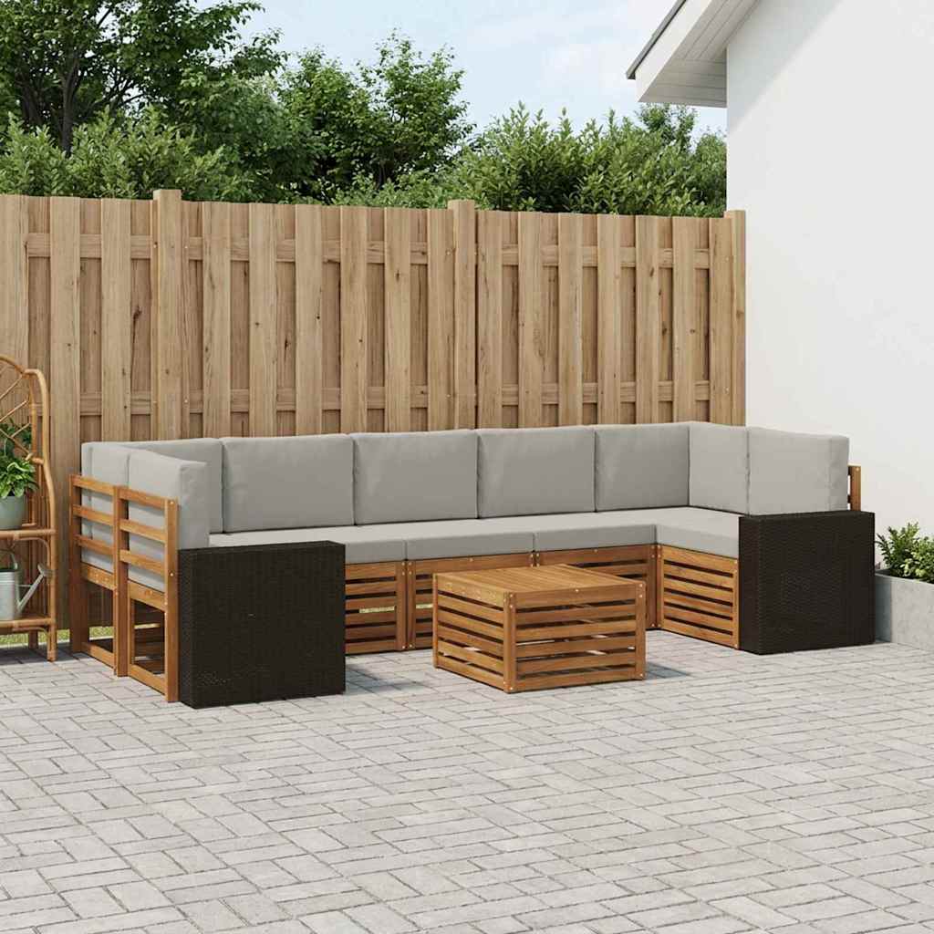 Udendørs sofagruppe med pude 8 pcs Naturfarvet og lysegrå