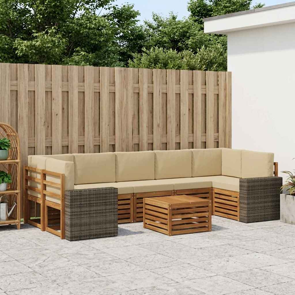 Udendørs sofagruppe 8 pcs Naturlig og Beige Massivt Akacietræ