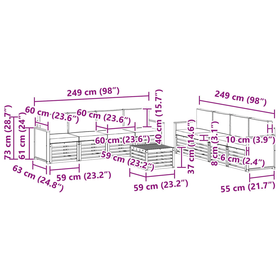 Sofasæt med pude 9 pcs Massivt Akacietræ