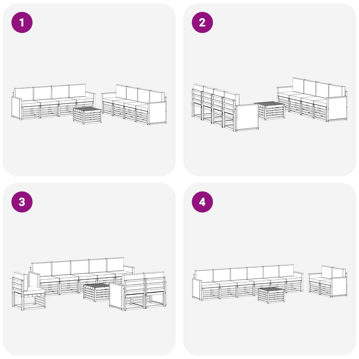 Sofasæt med pude 9 pcs Massivt Akacietræ