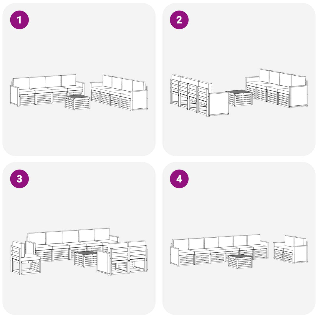 Sofasæt med pude 9 pcs Massivt Akacietræ