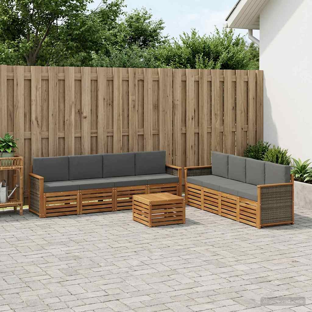 Sofasæt med pude 9 pcs Massivt Akacietræ