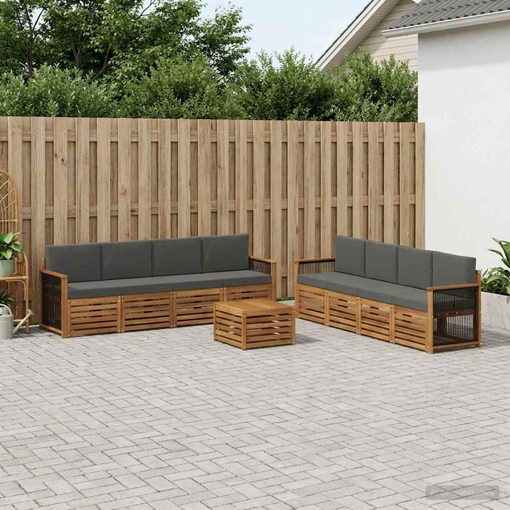 Sofasæt med pude 9 pcs Massivt Akacietræ
