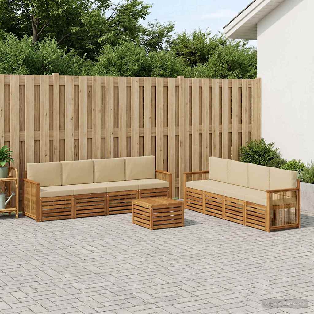 Sofasæt med pude 9 pcs Massivt Akacietræ