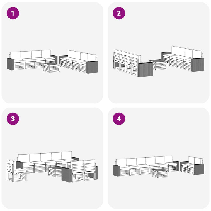 Sofasæt med pude 9 pcs Massivt Akacietræ