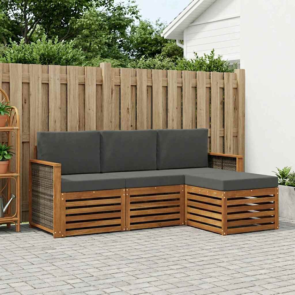 Udendørs sofagruppe med pude 4 pcs Naturlig og Antracit