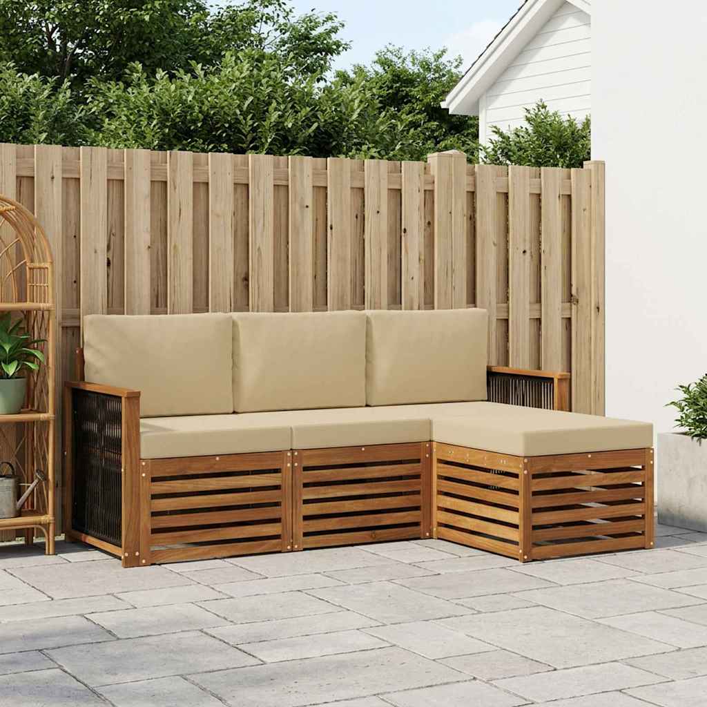 Udendørs sofagruppe med pude 4 pcs Naturlig og Beige