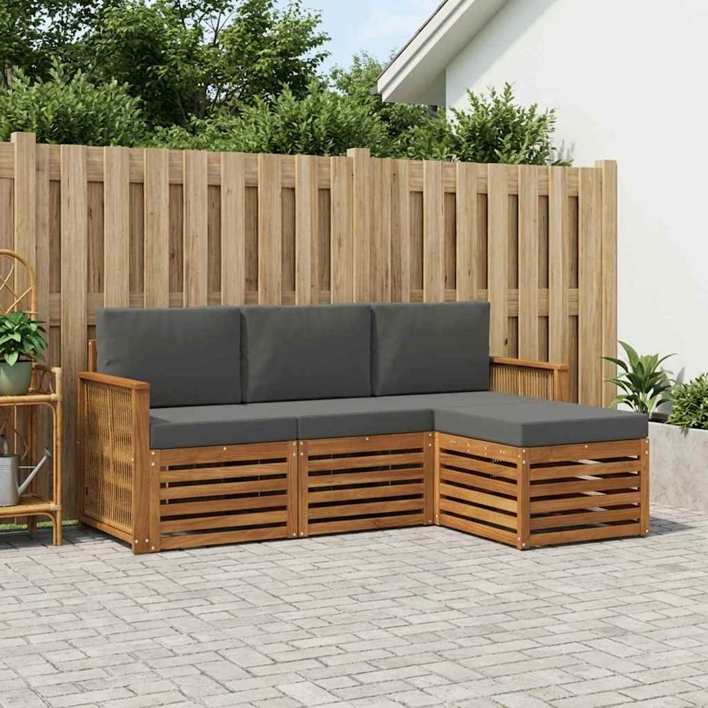 Udendørs sofagruppe med pude 4 pcs Naturlig og Antracit