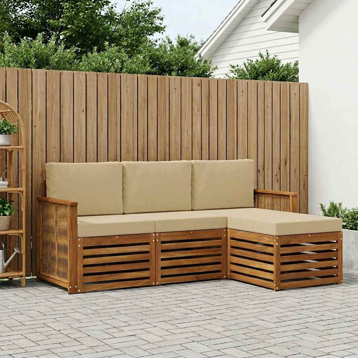 Udendørs sofagruppe med pude 4 pcs Naturlig og Beige