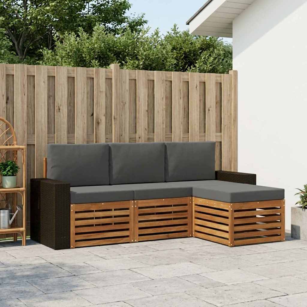 Udendørs sofagruppe med pude 4 pcs Naturlig og Antracit