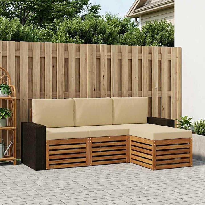 Udendørs sofagruppe med pude 4 pcs Naturlig og Beige