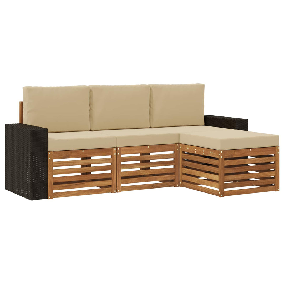 Udendørs sofagruppe med pude 4 pcs Naturlig og Beige