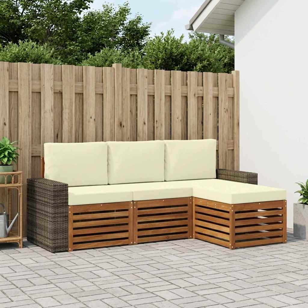 Udendørs sofagruppe med pude 4 pcs Naturlig og Fløde