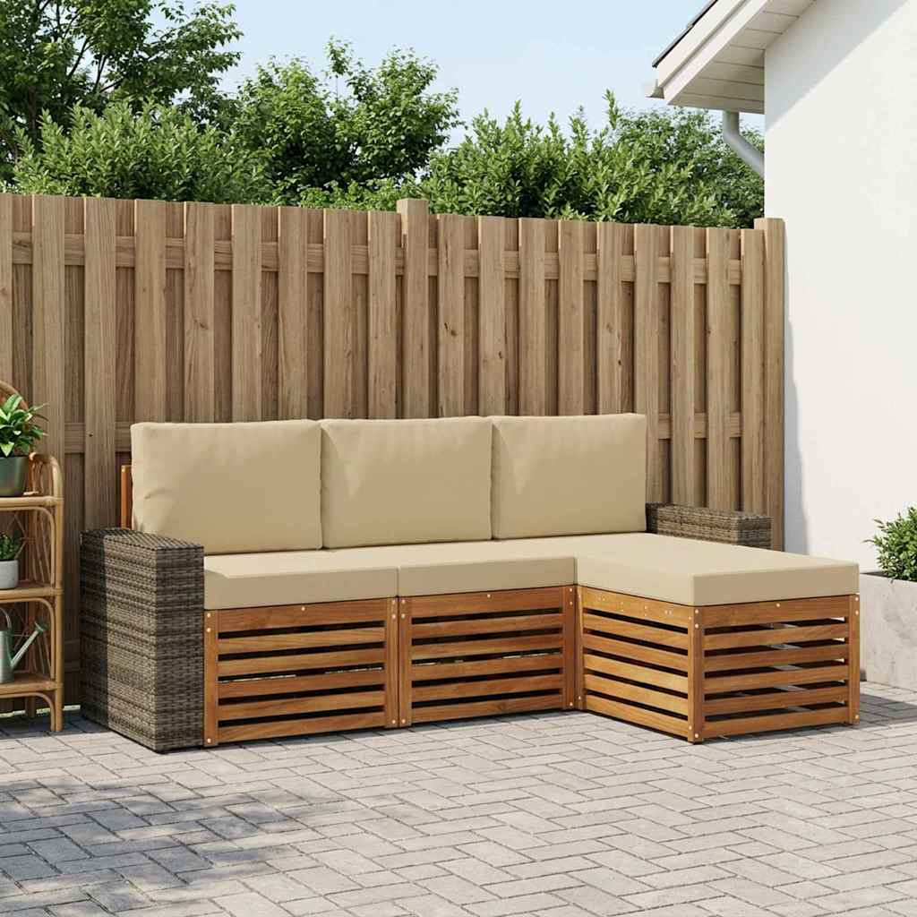 Udendørs sofagruppe med pude 4 pcs Naturlig og Beige
