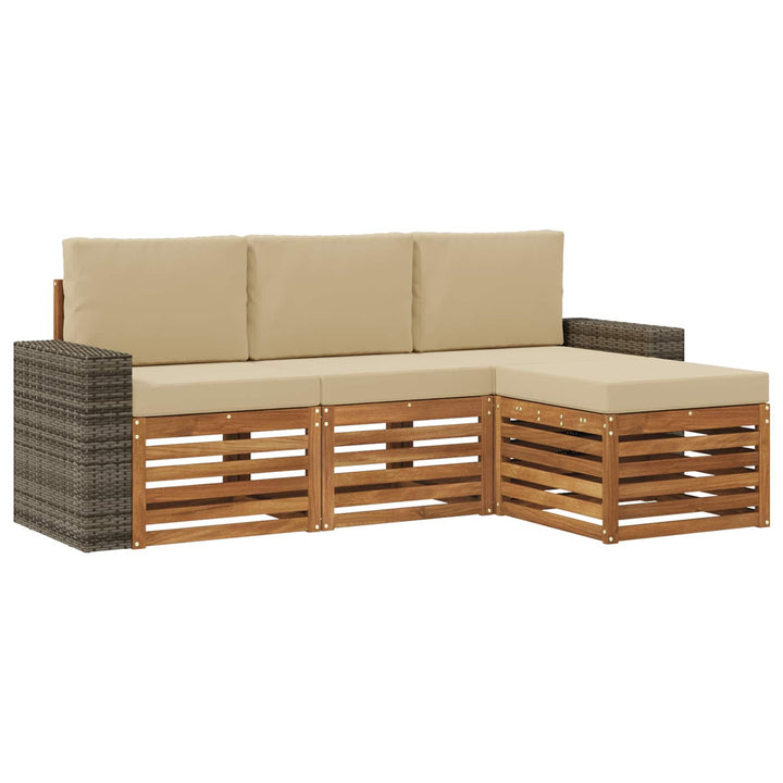 Udendørs sofagruppe med pude 4 pcs Naturlig og Beige