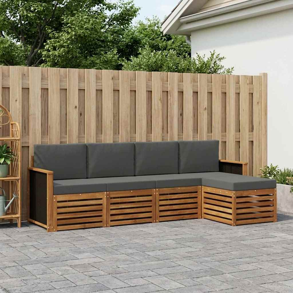 Udendørs sofagruppe med pude 5 pcs Naturlig og Antracit