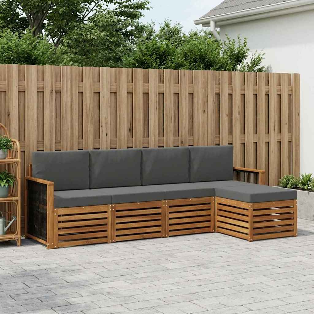 Udendørs sofagruppe med pude 5 pcs Naturlig og Antracit