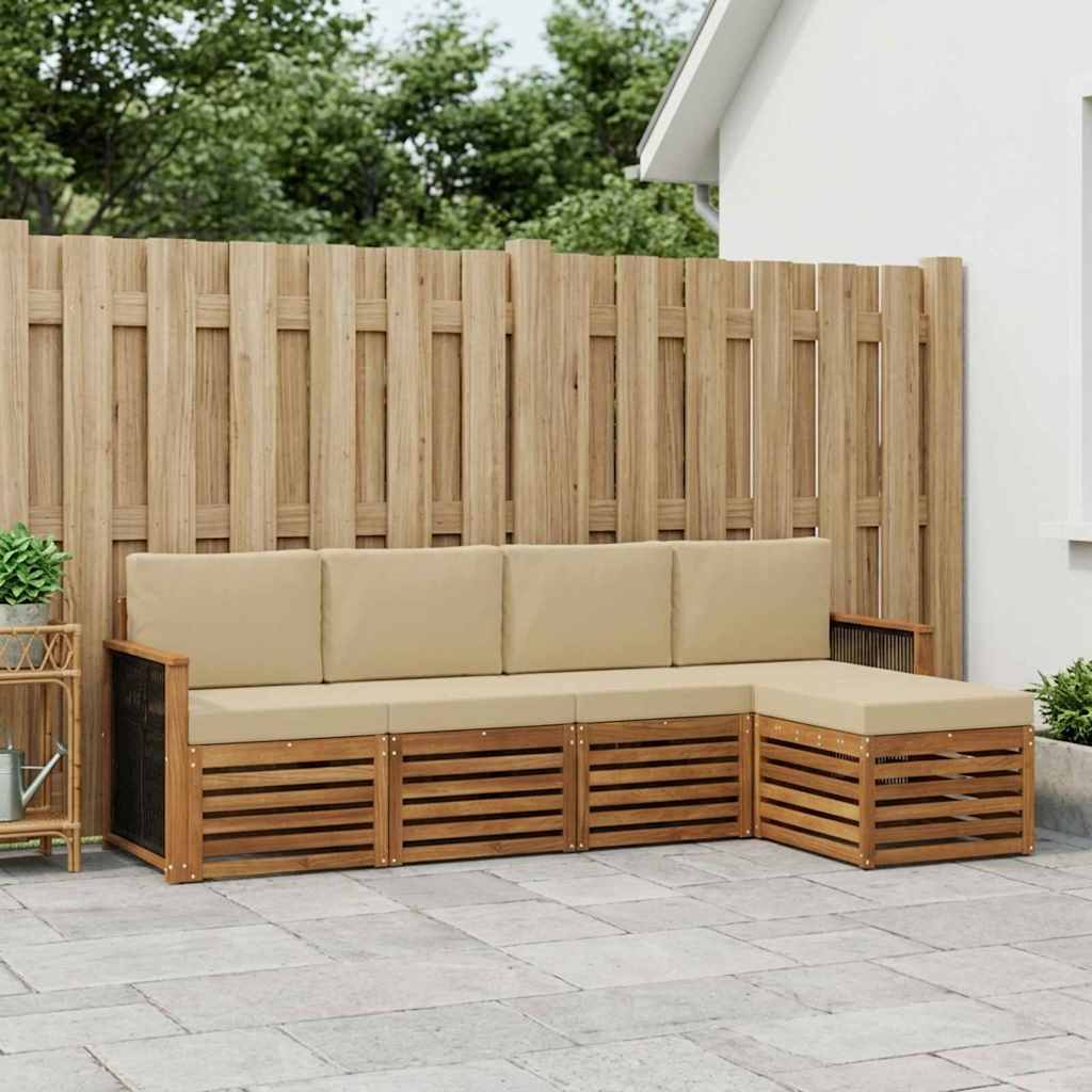Udendørs sofagruppe med pude 5 pcs Naturlig og Beige