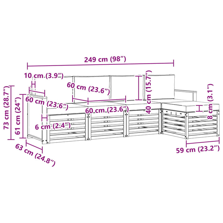 Udendørs sofagruppe med pude 5 pcs Naturlig og Fløde