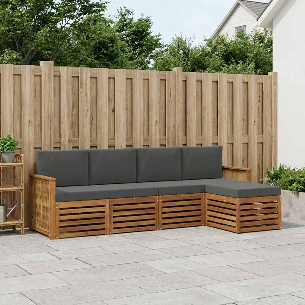 Udendørs sofagruppe med pude 5 pcs Naturlig og Antracit