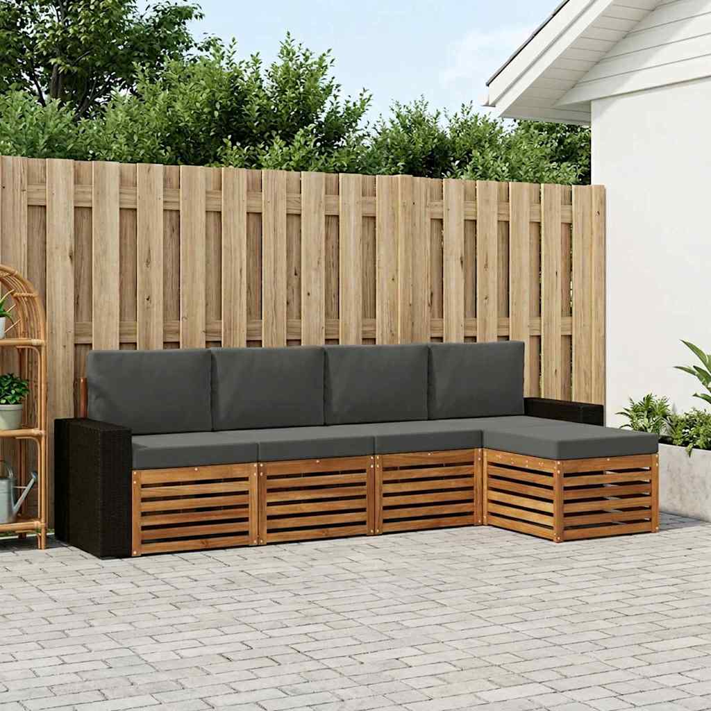 Udendørs sofagruppe med pude 5 pcs Naturlig og Antracit